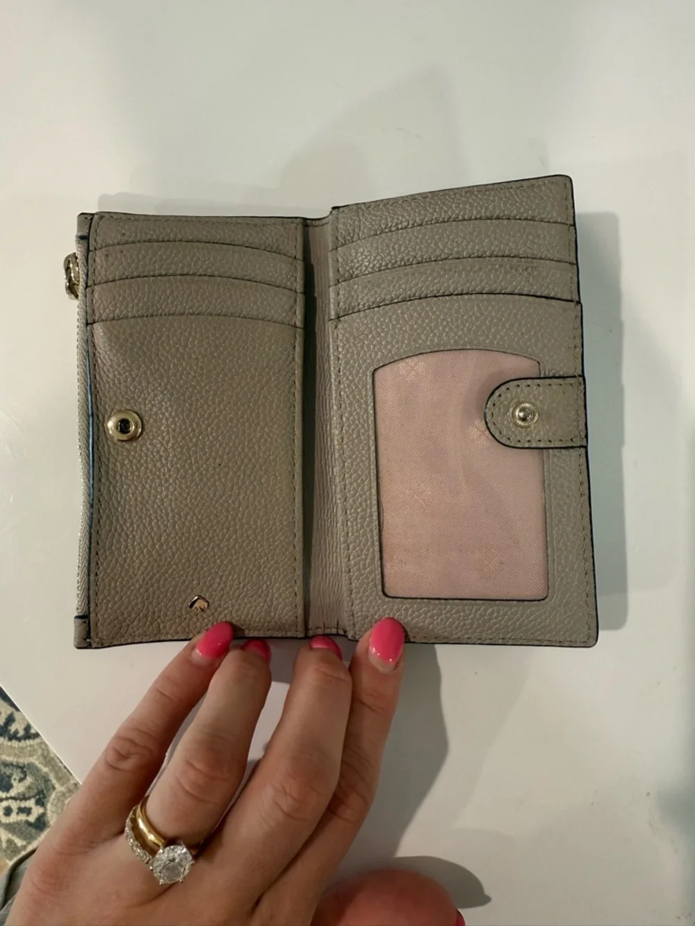 kate spade Two-Tone Black and Taupe Leather Card Wallet with Gold Hardware